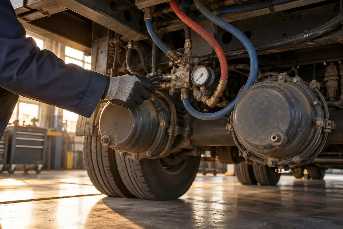 Illustration representing air brake systems on a commercial truck