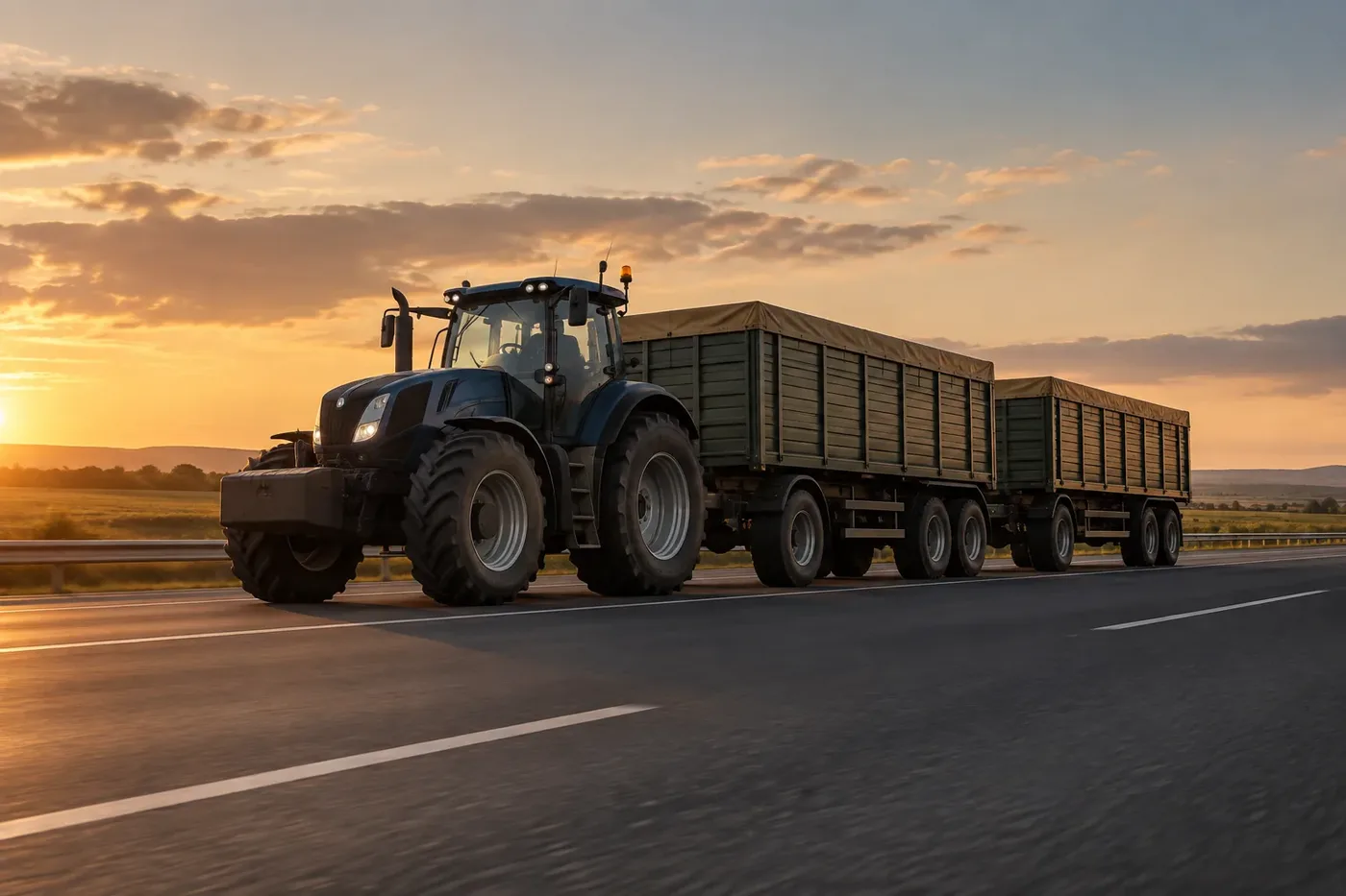 Illustration representing a truck pulling multiple trailers