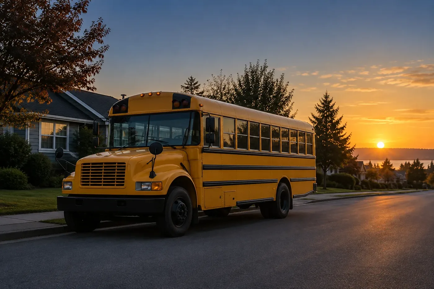 Illustration representing a school bus and student safety
